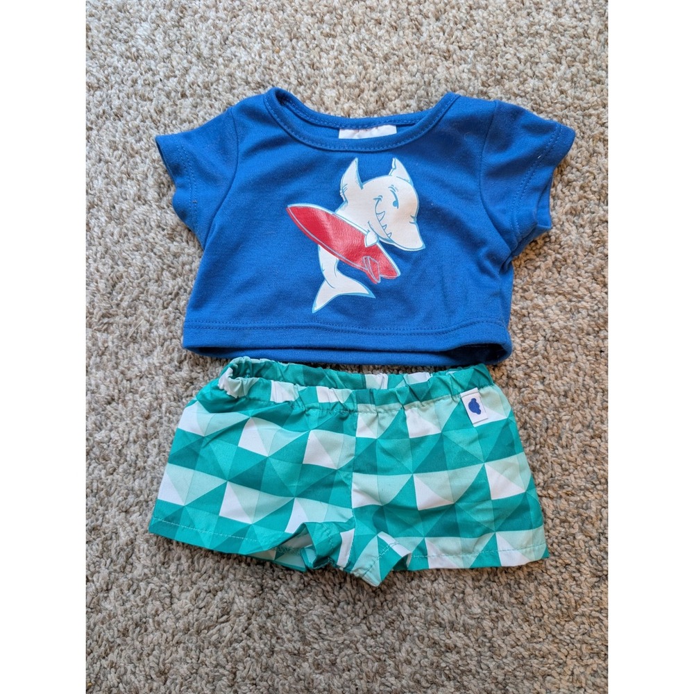 Build-A-Bear Shark Swim Outfit Plush OS Blue Teal Surfing Summer Beachwear Set